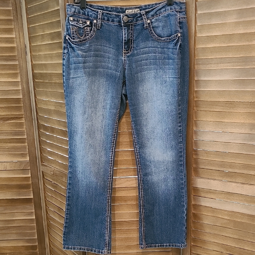 Earl Jean Women's Blue Denim Jeans with Rhinestone Detail